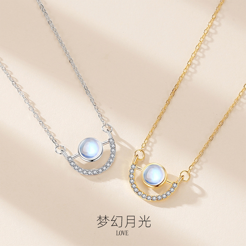 Creativo estilo geométrico s925 collar de plata de las mujeres de estilo coreano de moda semicírculo clavícula Cadena de plata joyería de regalo al por mayor