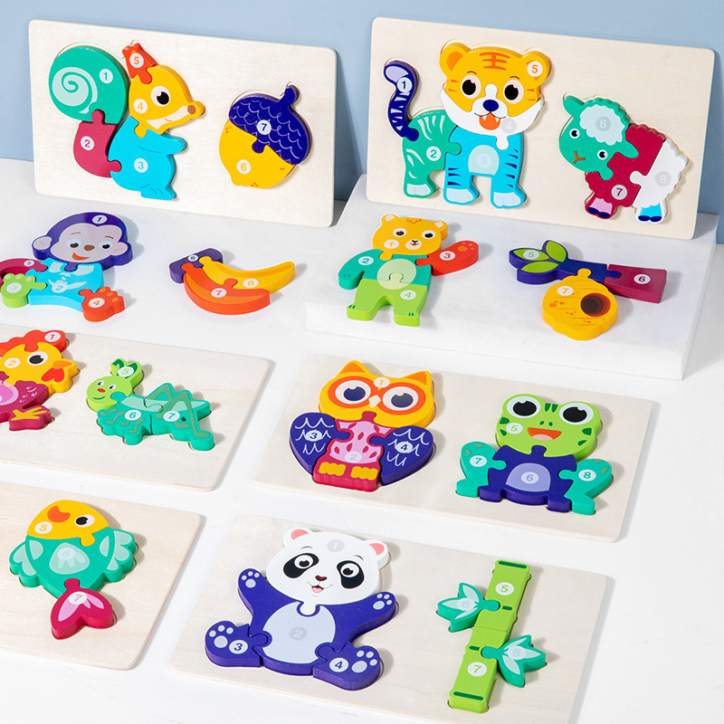 Juego de educación temprana juguetes niños montessori enseñanza rompecabezas alimentos cadena rompecabezas animal cognición bebé rompecabezas