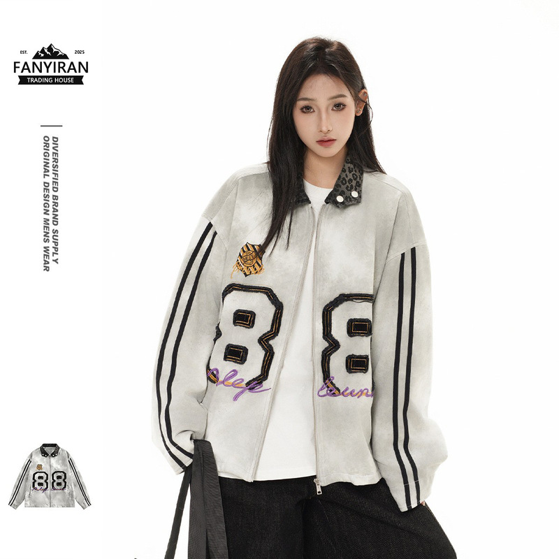 Nepleure American Trendy Brand Retro Distressed Jacket Men's and Women's Suede Lapel Work Jacket Ck010