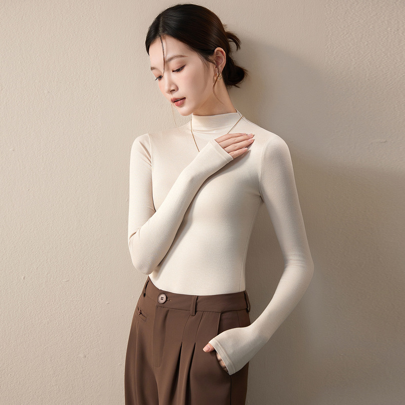 莫代尔半高领打底衫女秋2025新款紧身显瘦修身美拉德穿搭长袖上衣|undefined