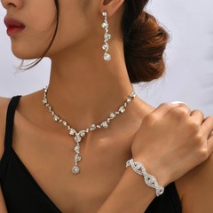 欧美跨境水晶水钻项链首饰套装时尚气质镶嵌满钻女式婚礼饰品