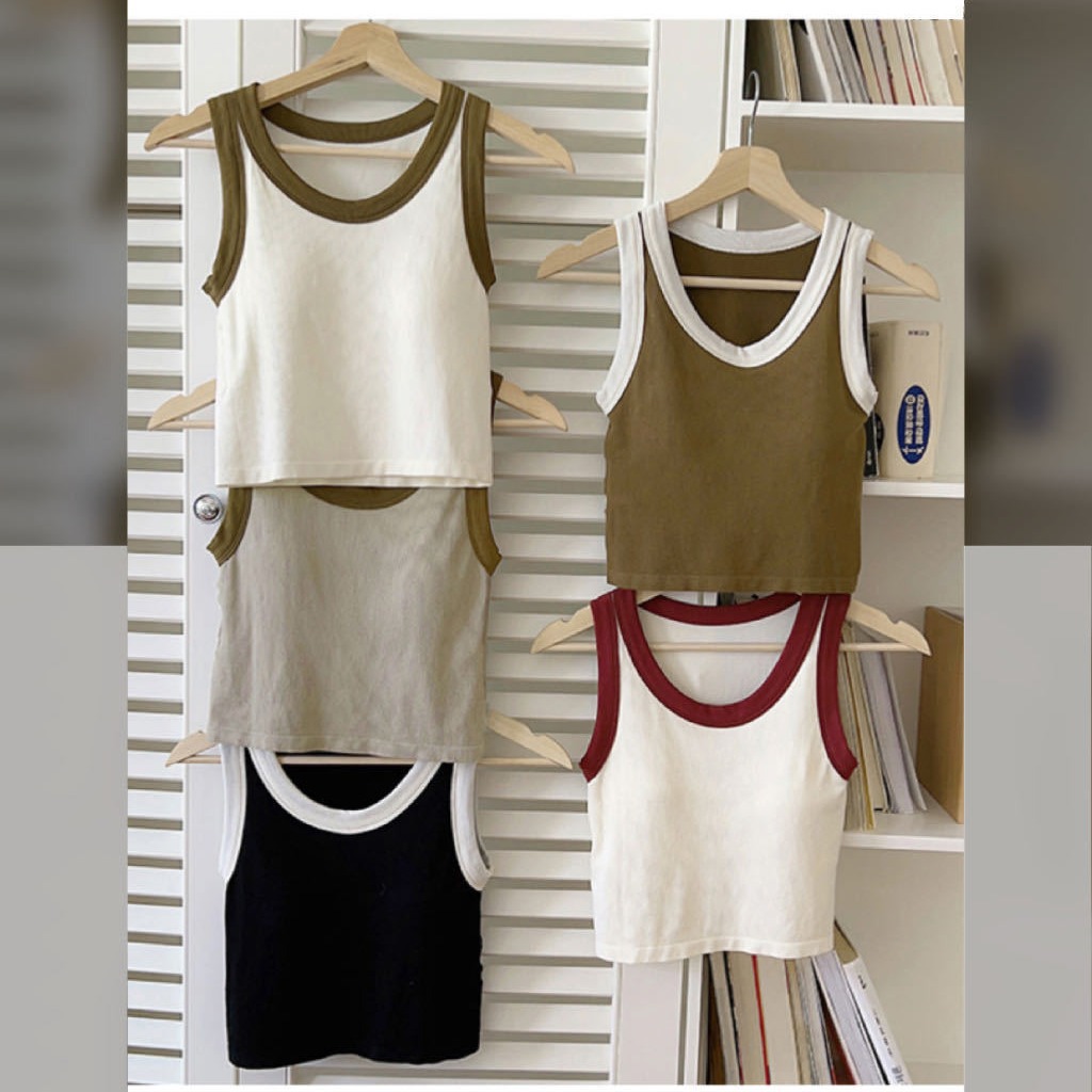 2023 nuevo estilo coreano contraste de color integrado belleza espalda Mujer retro picante chica fija Copa desgaste exterior chaleco a juego con almohadilla en el pecho