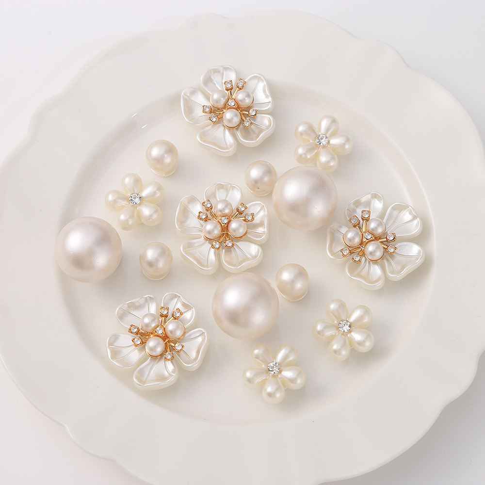 现货批发洞洞鞋配饰diy鞋花珍珠水钻配件花朵一体扣可拆卸装饰扣