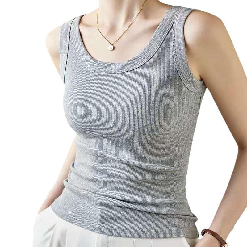 2024春夏起爆ねじ無痕ベスト女性の純色の中には、底を着て副乳を遮る袖なしのベストを着ることができる|undefined