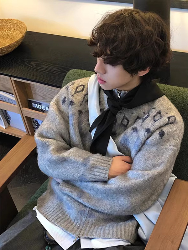 Vintage Scandinavian Style Fair Isle Knitwear Cardigan Jacket Men's Lazy Style High-End Jacquard Knitwear Inner Wear