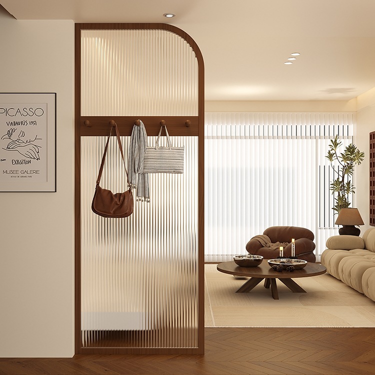 Retro Solid Wood Living Room Entrance Hall Changhong Glass Partition New Chinese Style Door-Blocking Screen Can Be Customized