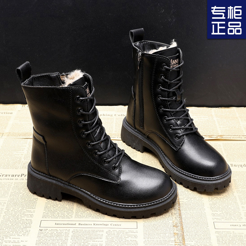 기모 마틴 부츠 여성 신발 2024 새로운 가을과 겨울 얇은 짧은 부츠 미드 튜브 부츠 패딩 큰면 스노우 부츠