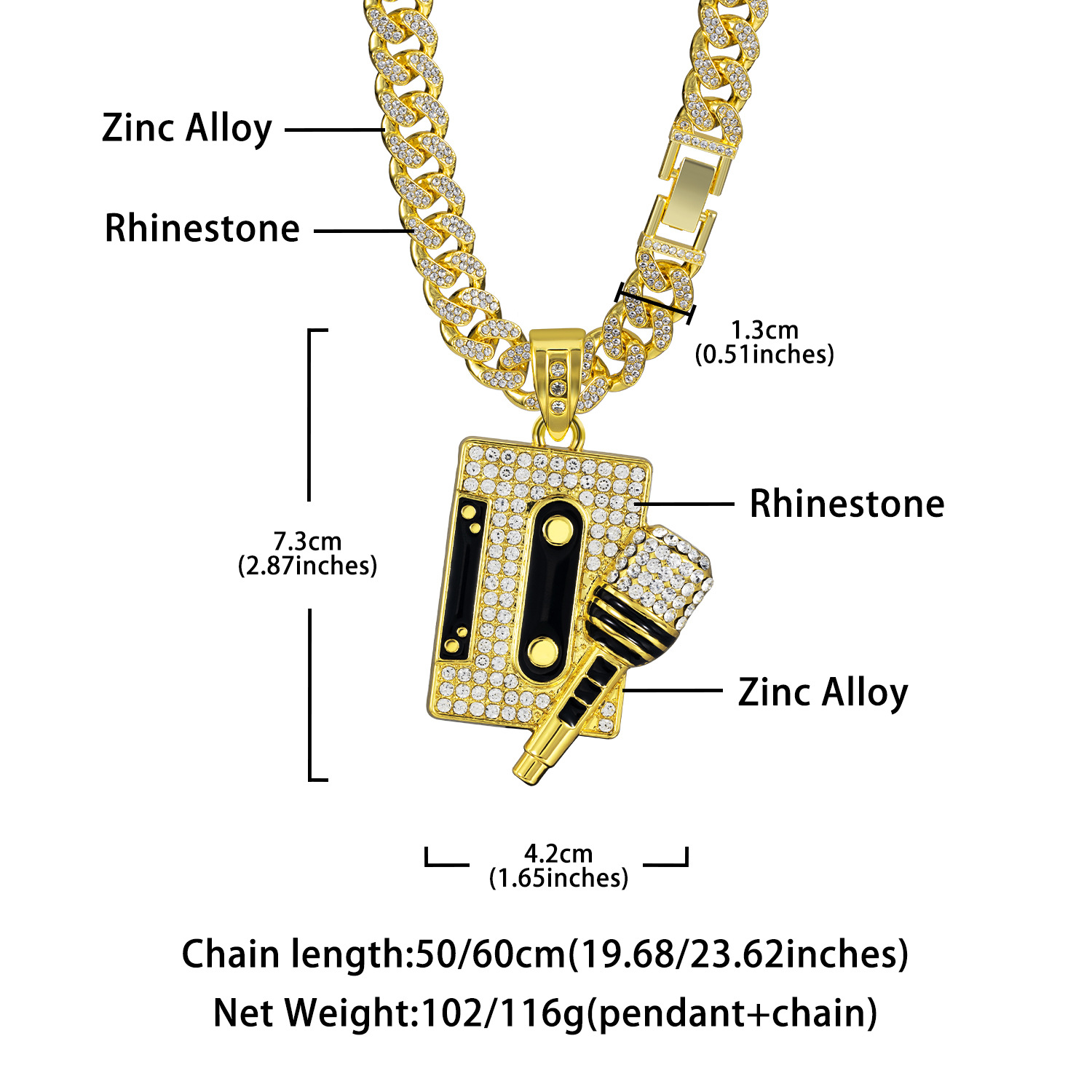 Cuban Chain Microphone Pendant Necklace With Diamonds For Men_voghion.com