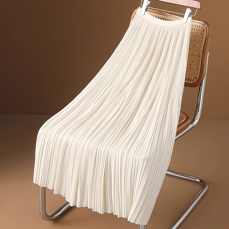 Pleated Skirt Women's Spring and Summer 2024 New High Waist Slimming Mid-length Skirt Hip-covering Large Hip A- line Skirt