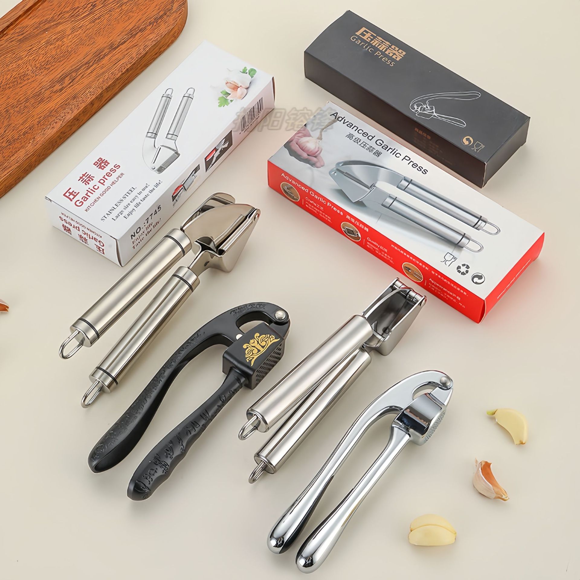 Cross-border wholesale zinc alloy garlic press thickened durable kitchen manual gift tools pounding garlic ginger garlic paste