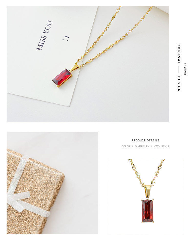 Simple Style Rectangle Titanium Steel Plating Rhinestones Pendant Necklace_colorza_2
