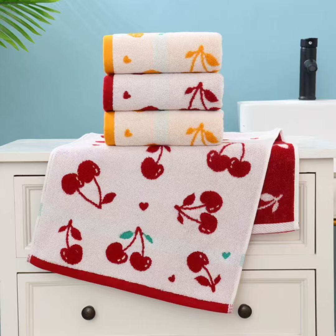 Asciugamano viso morbido e assorbente vintage da donna, colore Cherry Heart Tulip, classe A, 32% cotone, vendita all'ingrosso._voghion.com