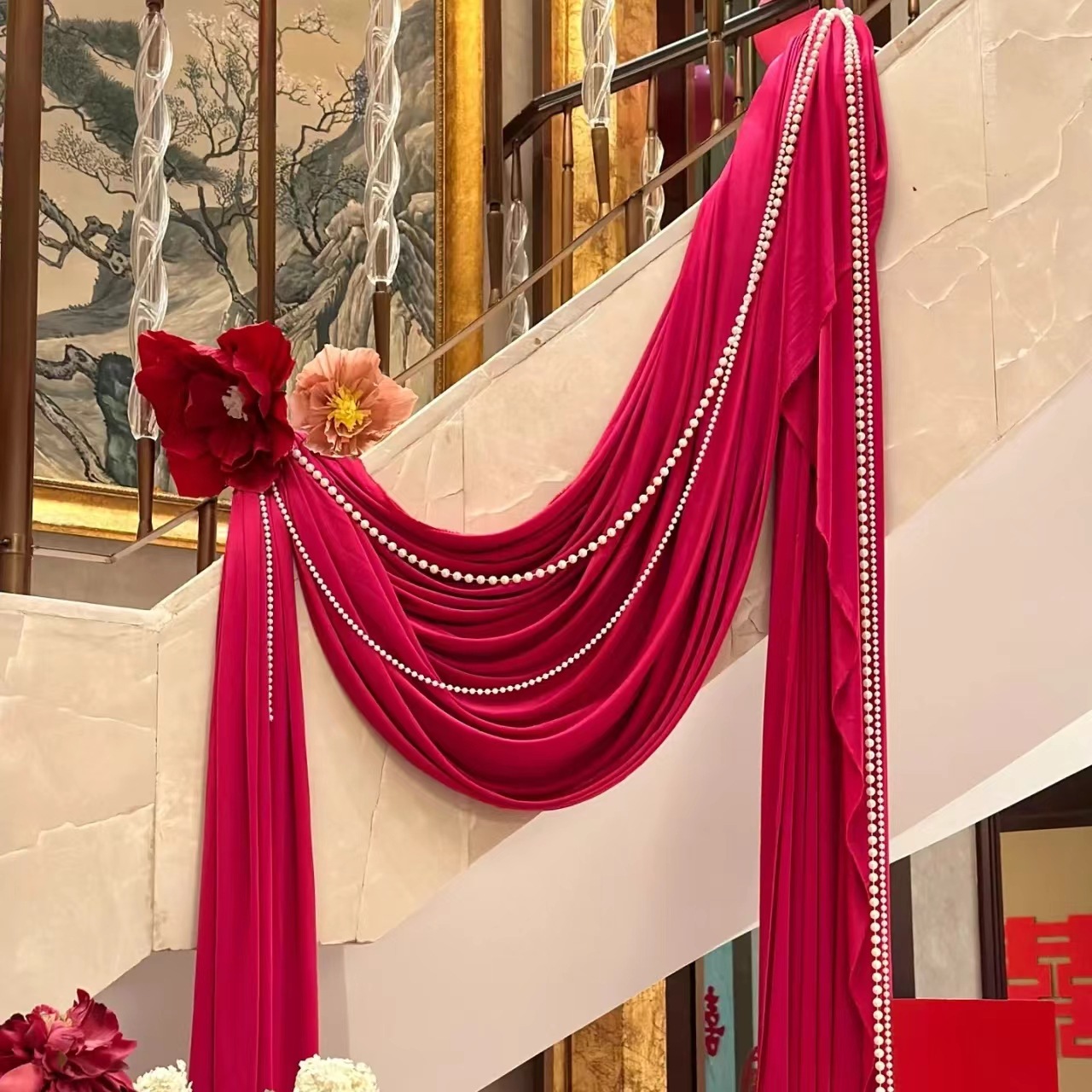 boda tela de seda de hielo sala de bodas tela de seda de hielo escenario cortina cortina cortina al por mayor escalera de bodas pasamanos decoración