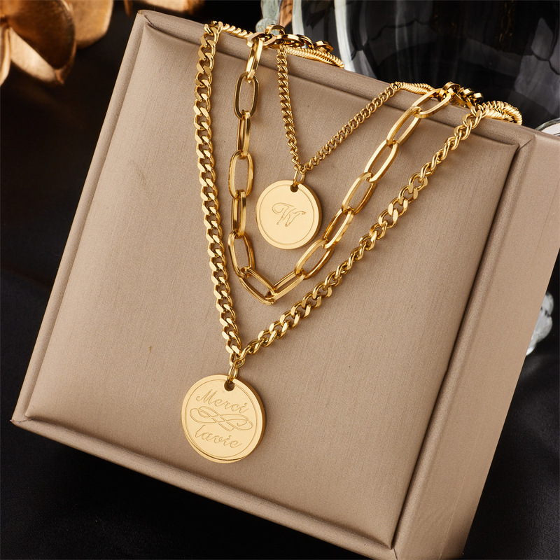Titanium Steel Material Wholesale Jewelry Simple Style Classic Style Solid Color Titanium Steel Plating Pendant Necklace