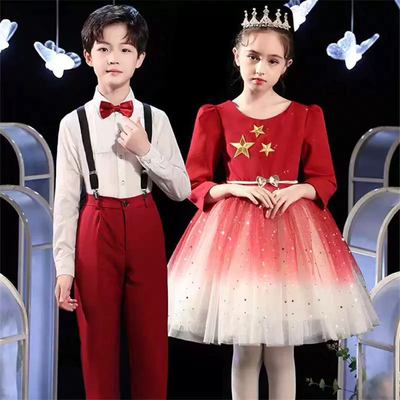 六一儿童合唱服演出服中小学生大合唱团礼服女童爱国红歌朗诵服装