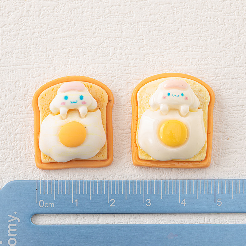 Nueva historieta Linda tostada de huevo frito animal DIY accesorios crema pegamento resina accesorios para el cabello horquilla Copa pegatinas al por mayor
