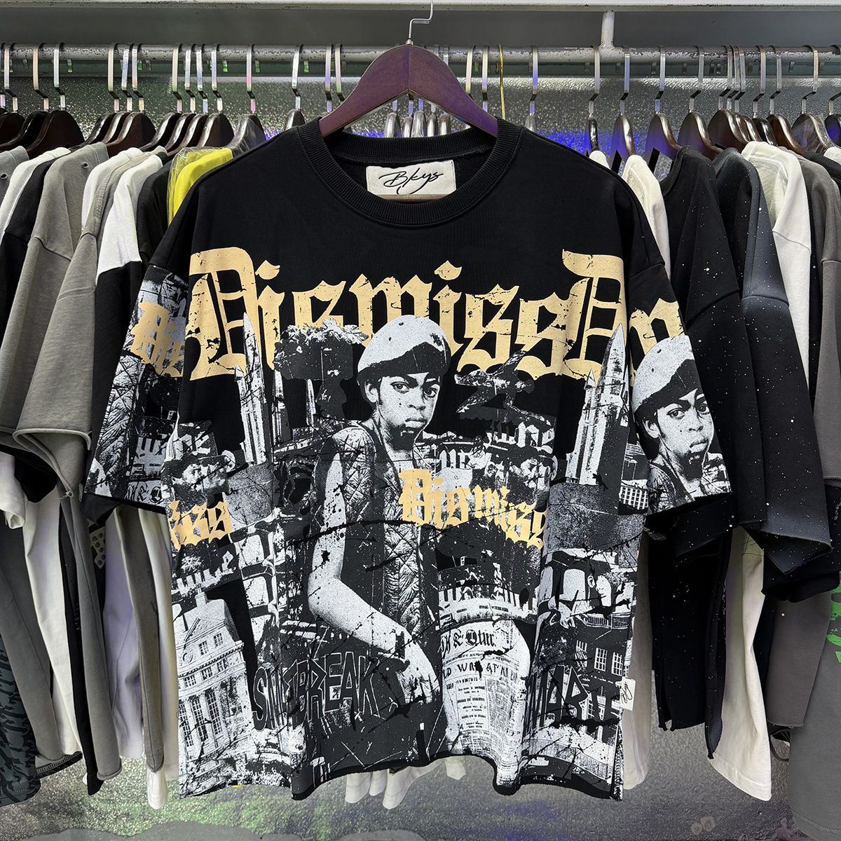 Transfronterizo nueva venta en caliente BKS camiseta de manga corta extraña esqueleto retro lavado de agua caliente perforación en caliente para hombres y mujeres de moda en stock lotes