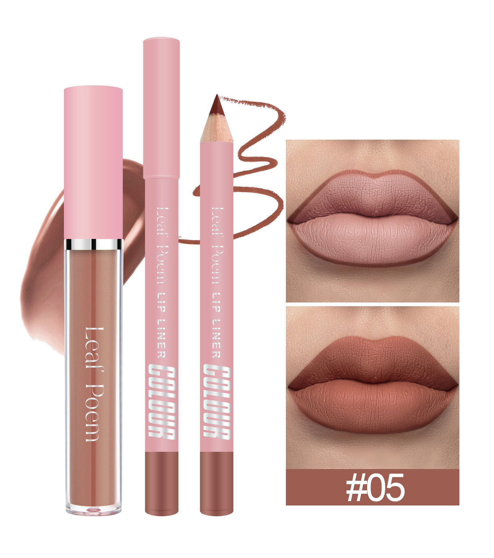 LEAF P0EM Maquillage Cross-Border Ensemble Gloss à Lèvres Mat Waterproof Non-Stick + Liner_voghion.com