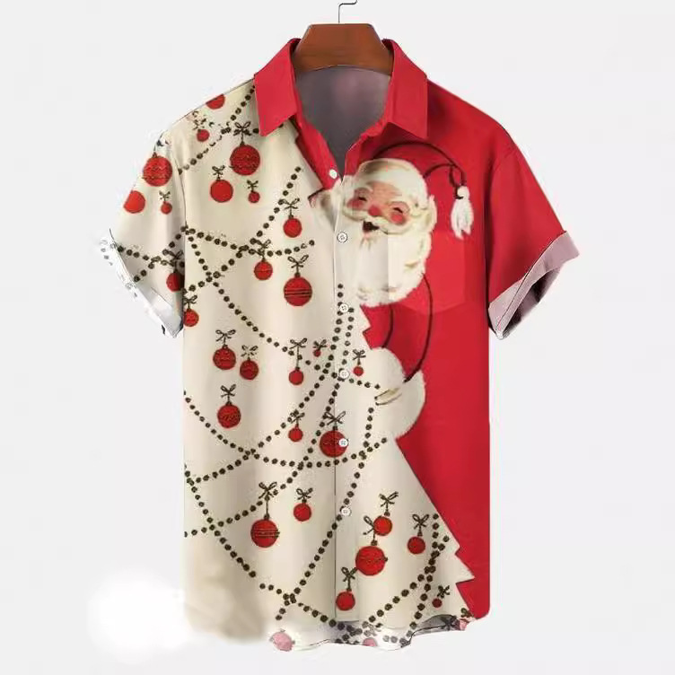 2023 fashion shirt Christmas elements spring and summer 3D digital printing casual cross-border men's factory direct sales 2023 fashion shirt Christmas elements spring and summer 3D digital printing casual cross-border men's factory direct sales