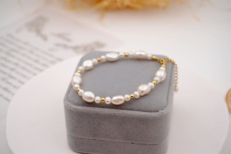Fashion Round Pearl Titanium Steel Beaded Bracelets 1 Piece