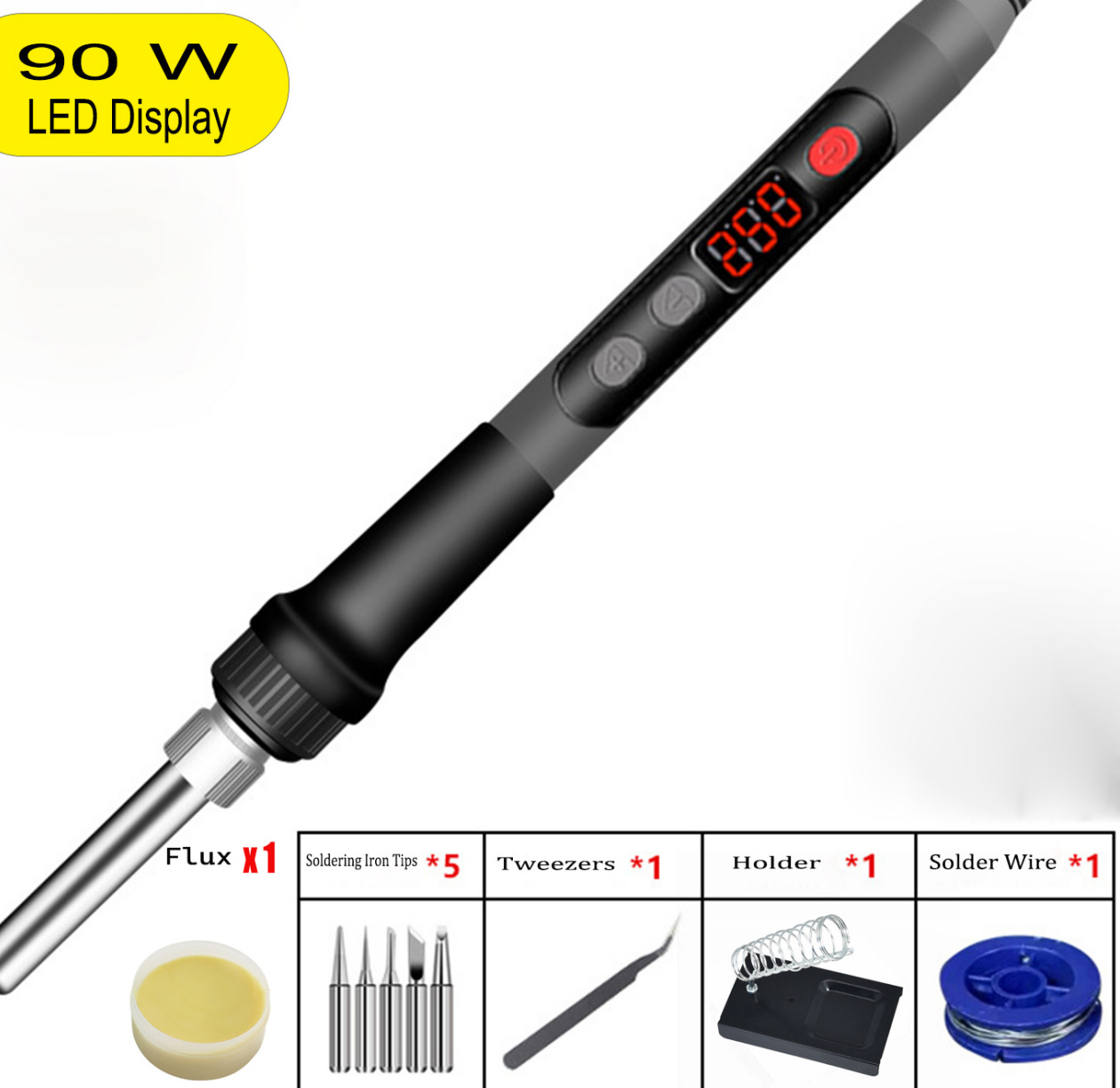 Juego de soldador digital de grado industrial de 120W con pantalla digital y temperatura ajustable, tipo de calentamiento interno, soldador estándar de EE. UU./UE