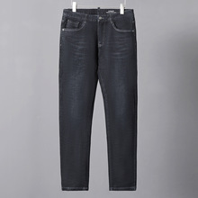 豆撤柜厚款牛仔裤男秋冬季保暖中腰直筒高弹力休闲长裤子男1K1A70