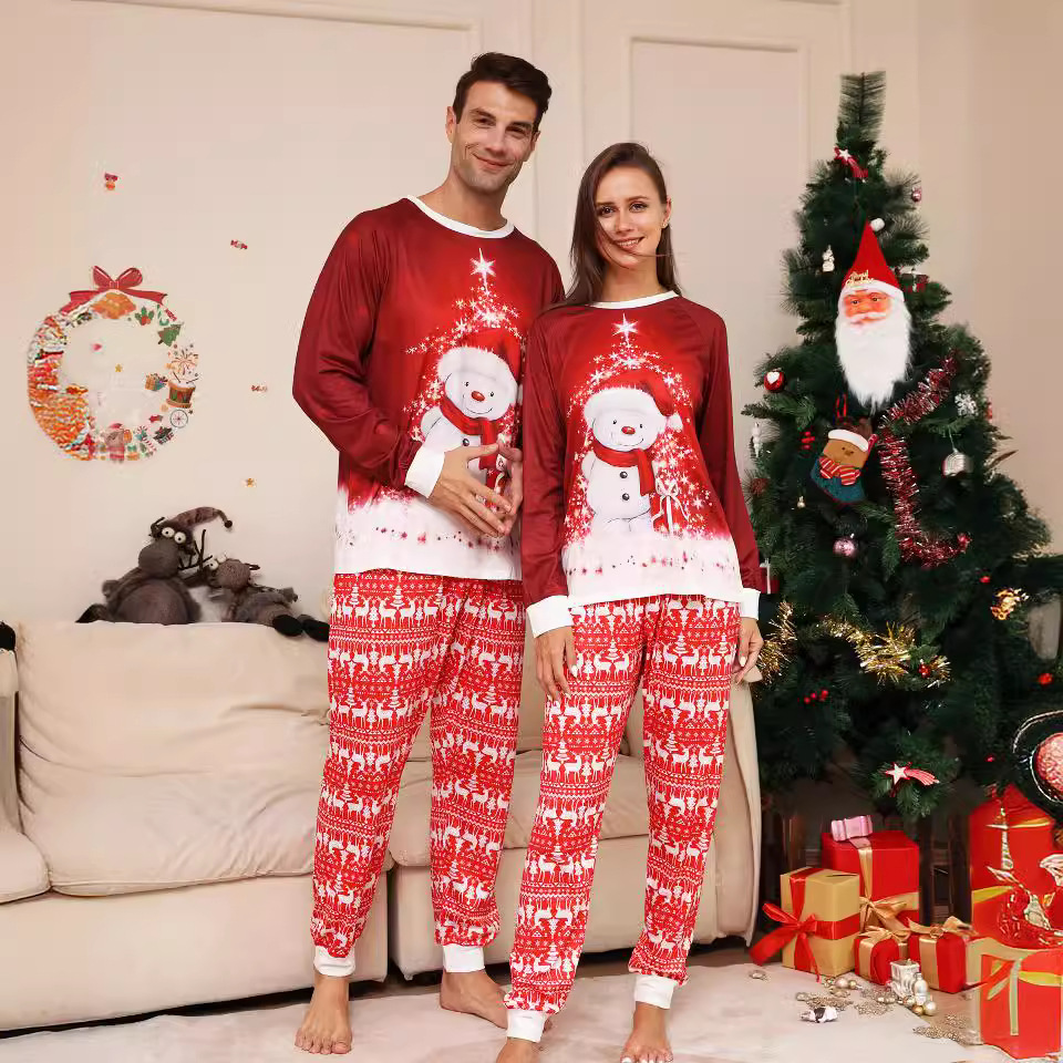 Christmas Cartoon snowman Deer Christmas family dress printed homestays pajamas_viptrois.com