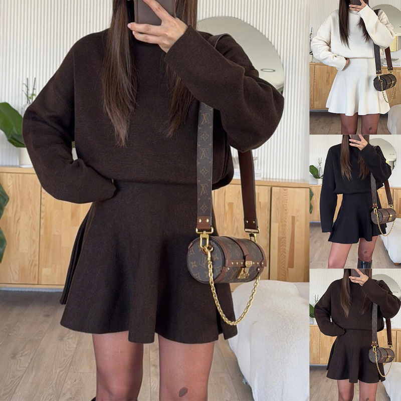 In-Stock Women's Korean-Style Sports Suit, Elegant Knit Tk Autumn and Winter European and American Fashion New Two-Piece Set for Women