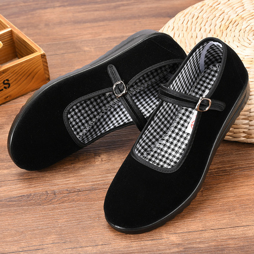 Old Beijing cloth shoes women's work shoes wear-resistant hotel etiquette shoes black flat cloth shoes square dance mom shoes