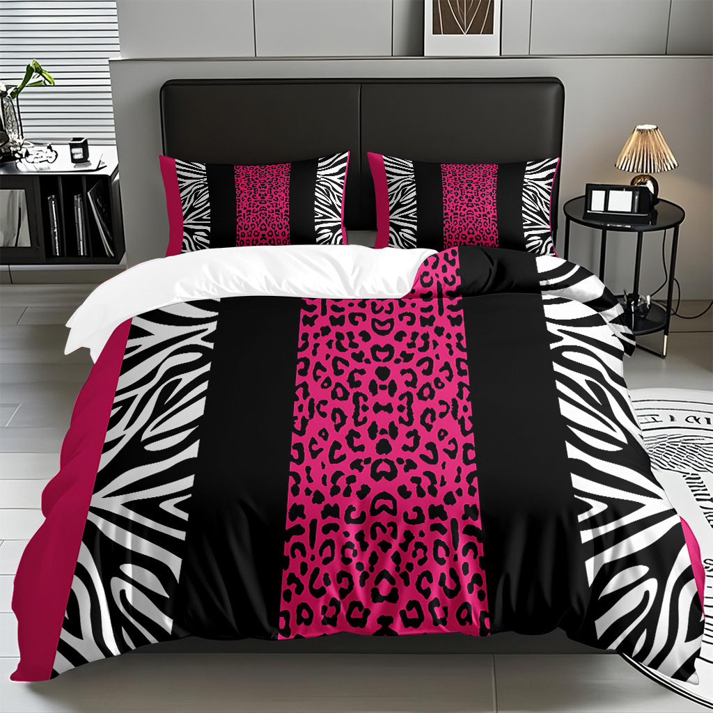 TEMU / JIT comercio exterior textil doméstico transfronterizo impresión digital de leopardo de alta definición colcha de colcha de almohada kit de ropa de cama para hacer dibujos
