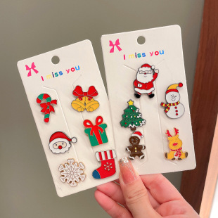 Christmas Brooch Cartoon Oil Dropping Metal Badge Christmas Decorations Old Man Tree Elk Bell Pin Buckle Accessories