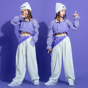 Girl's hip hop rapper street jazz dance suit children gogo dancers costumes tide model show school jazz performance clothing apparel