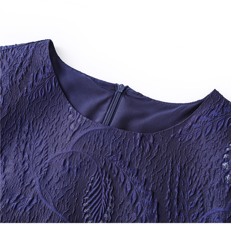 Váy ngắn tay nữ họa tiết jacquard mạ vàng phù điêu thanh lịch — Màu xanh lam chi tiết 17
