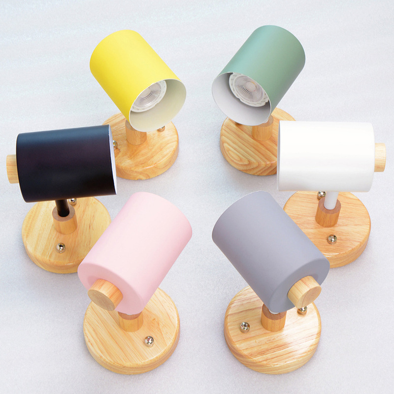 Nordic simple GU10 wall lamp wooden base with zipper switch European gauge American gauge plug wall lamp restaurant bedside