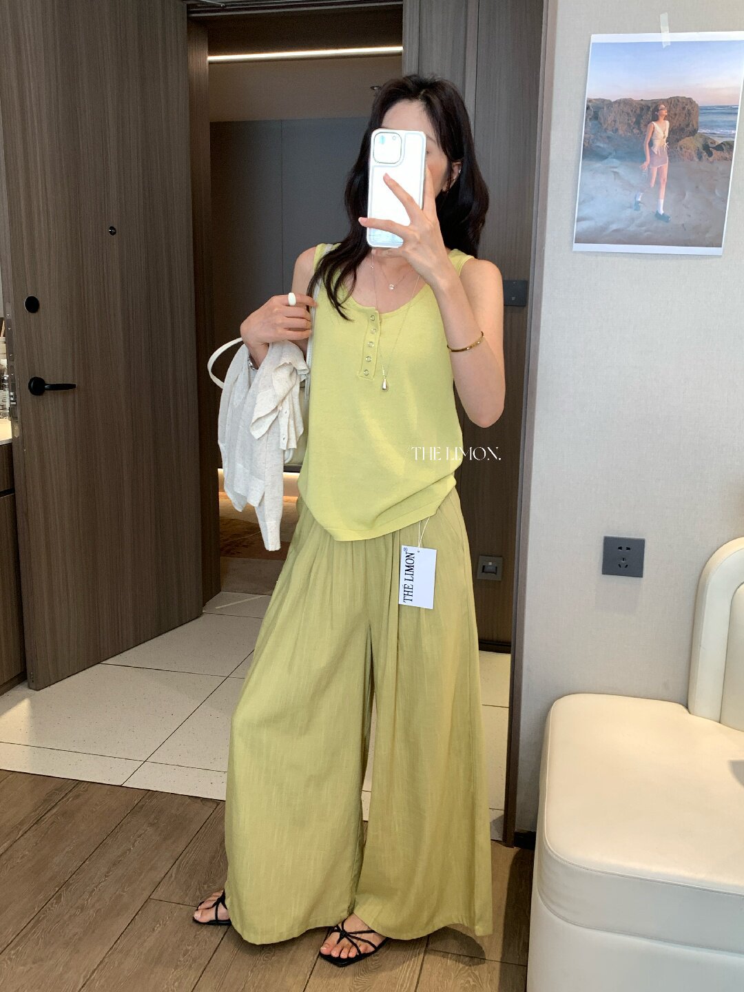Quần ống rộng nữ vải linen phối cotton dáng suông mùa hè — Xám gạo, Xanh xám nhạt, Xanh đen, Cam bí ngô chi tiết 53
