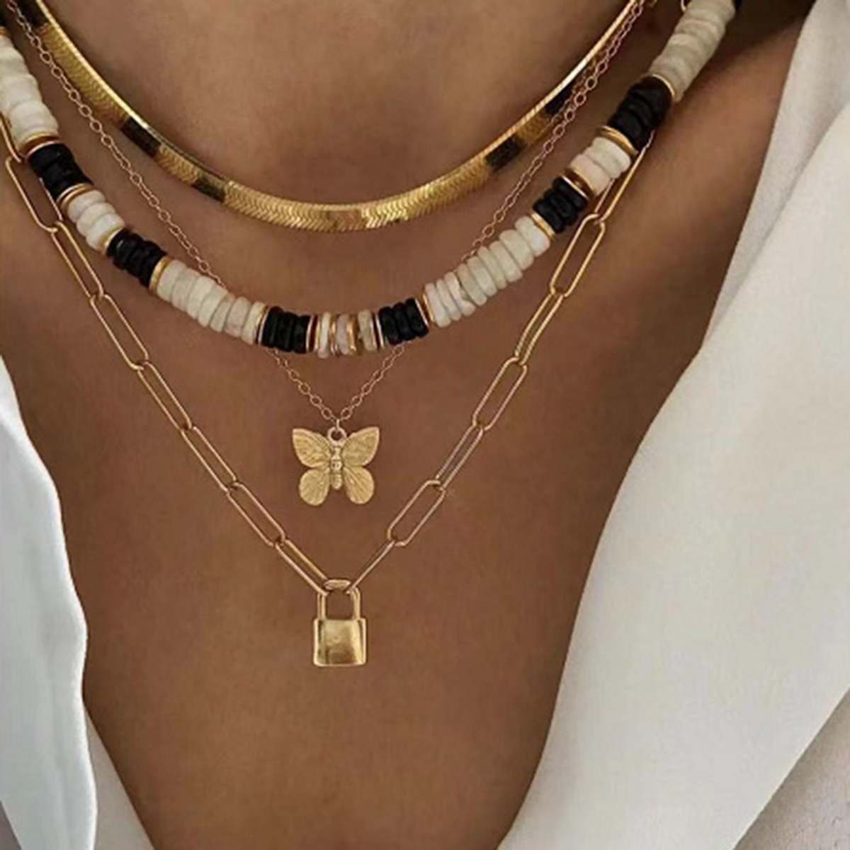 Ethnic Style Butterfly Lock Alloy Iron Copper Plating Pendant Necklace