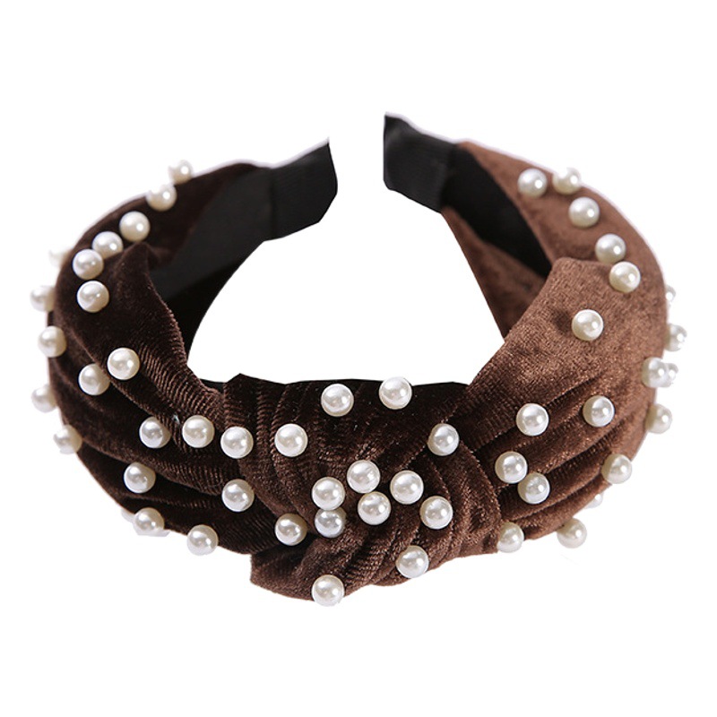 Transfronteriza europea y americana nueva de ala ancha de oro de seda flocado con cuentas diadema simple perla retro diadema anudada lavado de cara diadema