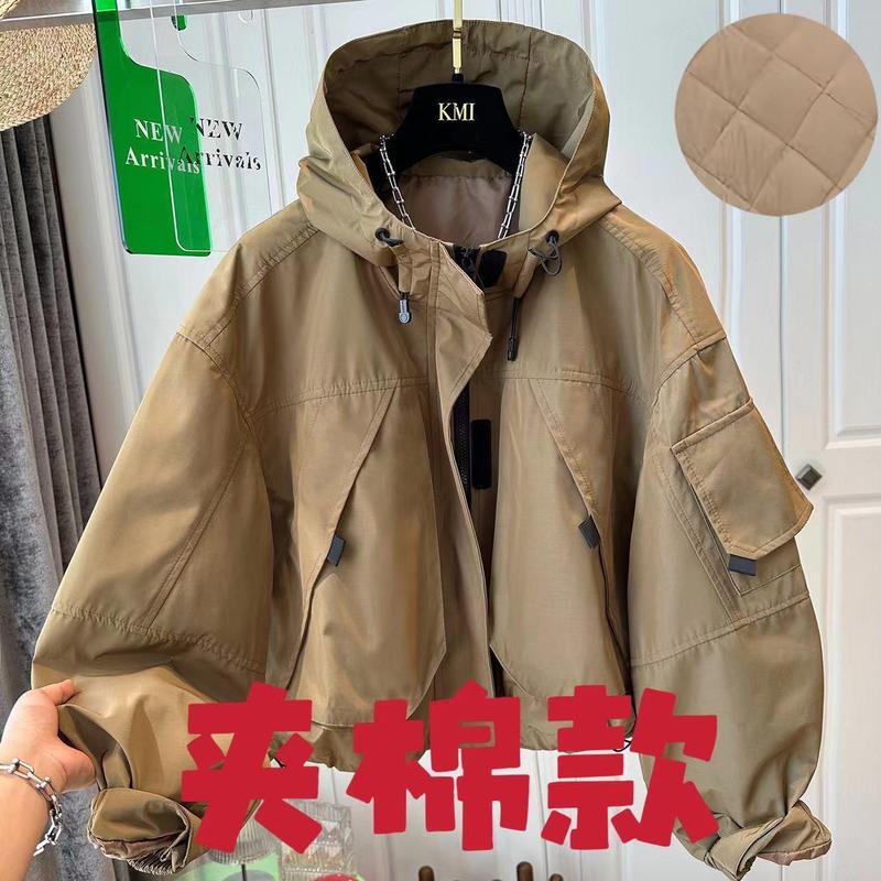 超好看工装风短款冲锋衣连帽风衣外套女小个子宽松休闲夹克春秋款|undefined