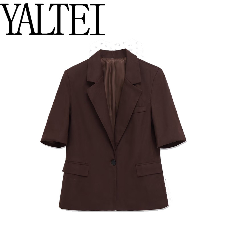 Yaltei Cross-Border Aliexpress Ins European and American Export Women's Shoulder Pad Linen Blend Blazer 8630385