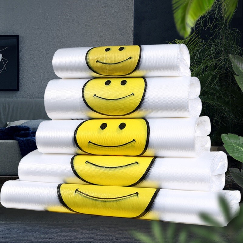 [50 pcs per bundle] smiley face plastic bag portable thickened transparent take-out packaging fruit shop supermarket vest bag