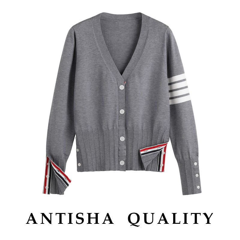 Tbb Knitted Cardigan for Women, New Model with Four Stripes, Trendy Brand, College Style, Stylish and Versatile, Spring and Autumn Sweater Jacket, Thick