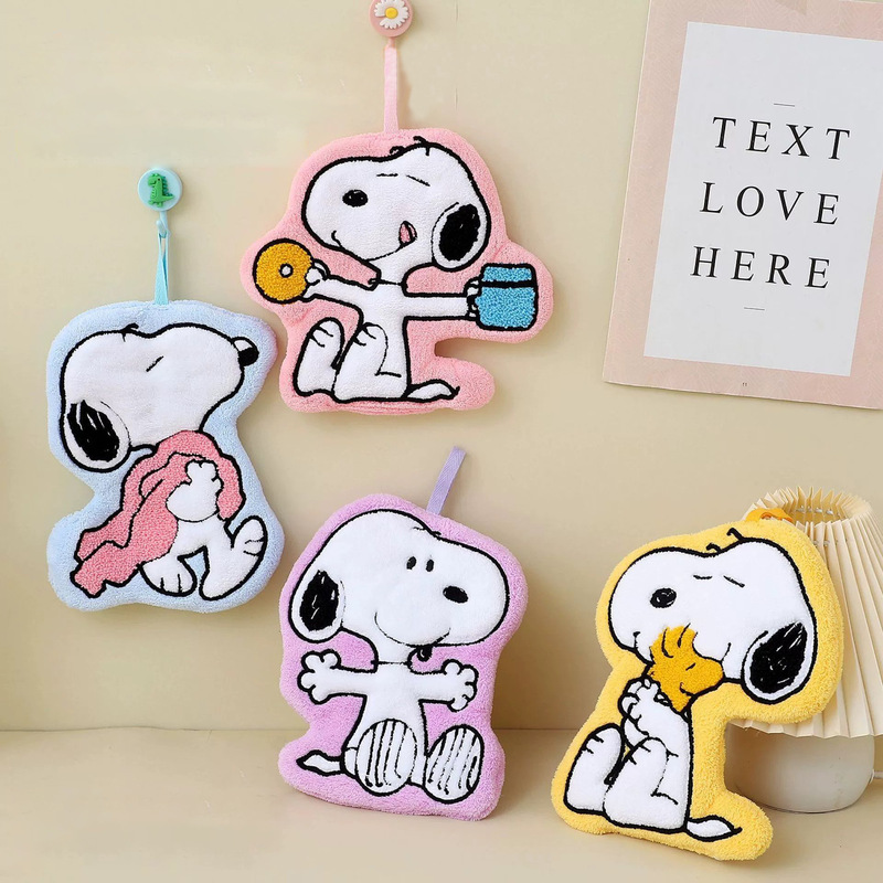 Snoopy Cartoon Hand Towel, Hangable, Coral Fleece, Thick Absorbent Handkerchief, Bathroom Souvenir