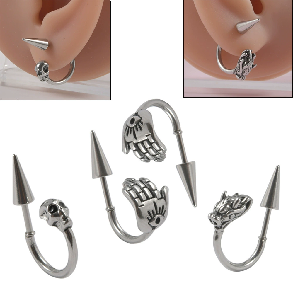 Кроссборд stainless steel C-образная серьга-скамейка с personalized дракон-форма череп-острый ухо кость ноготь пирсинг холодная заклепка серег