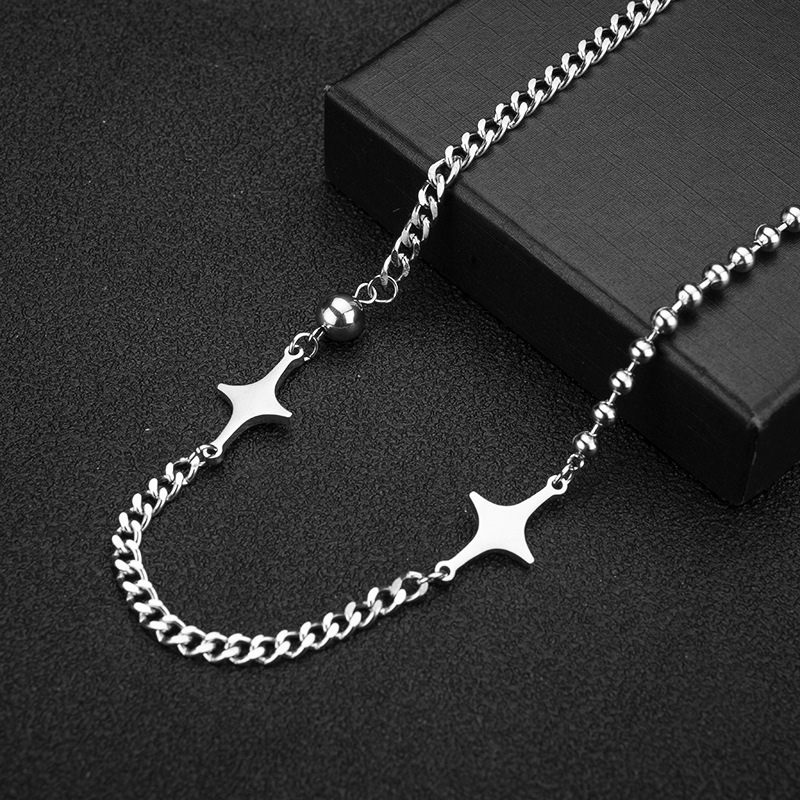 Collier ras-de-cou coréen simple et élégant, style tendance, en acier titane avec chaîne à maillons en forme d'étoile, inaltérable._voghion.com