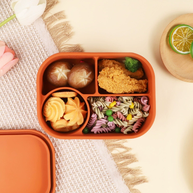 Square Silicone Lunch Box, Multi-Compartment Mini Bento for Children & Adults, 4-Section