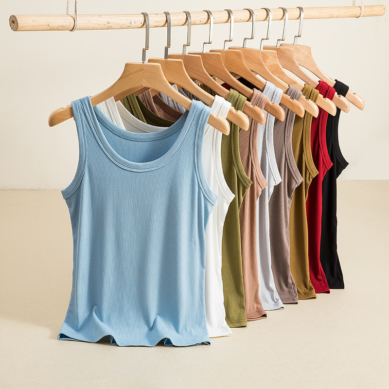 Threaded Cotton Anti-Exposure Vest for Women Summer Pure Color Inner Layering Shirt I-Shaped Small Suspbottomer Outer Sleeveless Top Threaded Cotton Anti-Exposure Vest for Women Summer Pure Color Inner Layering Shirt I-Shaped Small Suspbottomer Outer Sleeveless Top