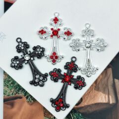 合金のバロックの風情はダイヤモンドの大きいサイズのクロスのペンダントのアクセサリーの部品のdiyの服飾の携帯電話のカバーを入れて飾ります。