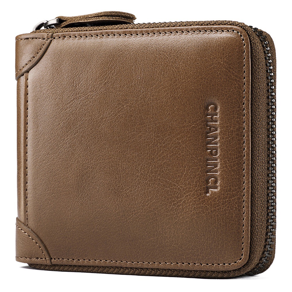 Cross-Border Dropshipping of Genuine C-Brand Men's Wallets, First-Layer Cowhide Coin Pouch, Zipper Wallet, Horizontal Multi-Functional Wallet