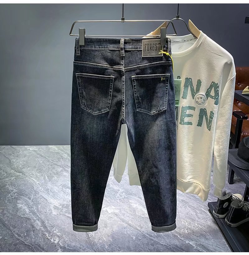 Jeans, collection printemps homme, nouveaux pantalons de marque tendance, pantalons slim fit élastiques et polyvalents à petites jambes_voghion.com