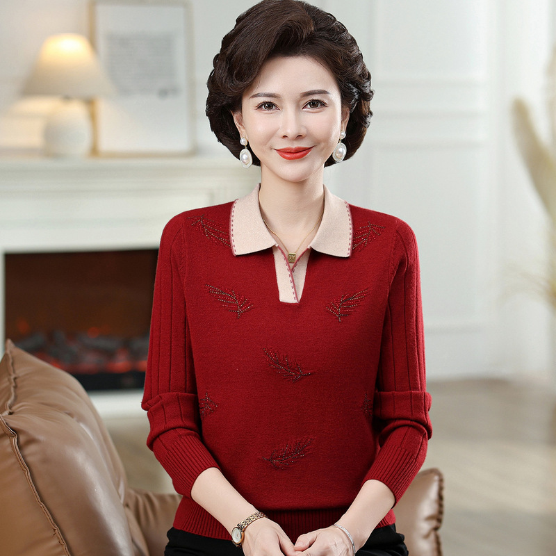 中年妈妈秋装2025新款上衣春秋针织打底衫中老年女装洋气薄款毛衣|undefined